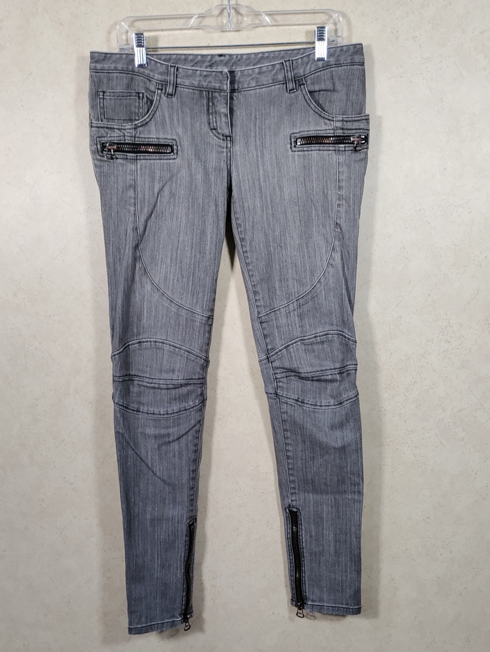 I195 Balmain Paris Gray Women's Moto Skinny Jeans 40